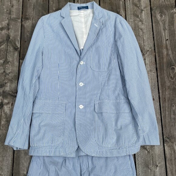 Polo Soft Modern Fit Seersucker Jacket Polo Ralph Lauren Striped Suit 42R 32WL - Picture 1 of 15